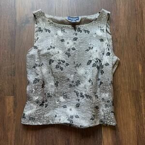 Ann Taylor Vintage Jacquard Floral Bodice Top – Silver Gray, Size 12